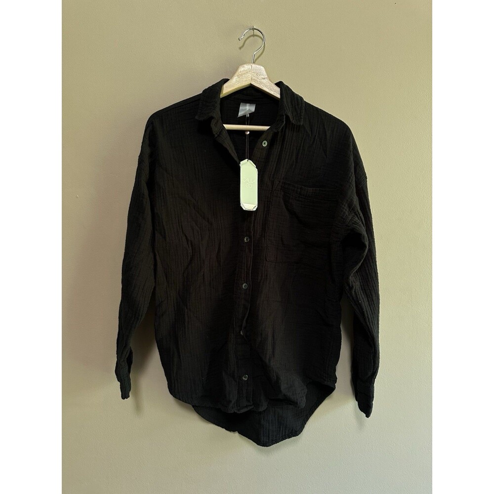 NWT CALIA 100% Cotton‎ Oversized Swim Coverup Button Down Black Size XXS Beachy